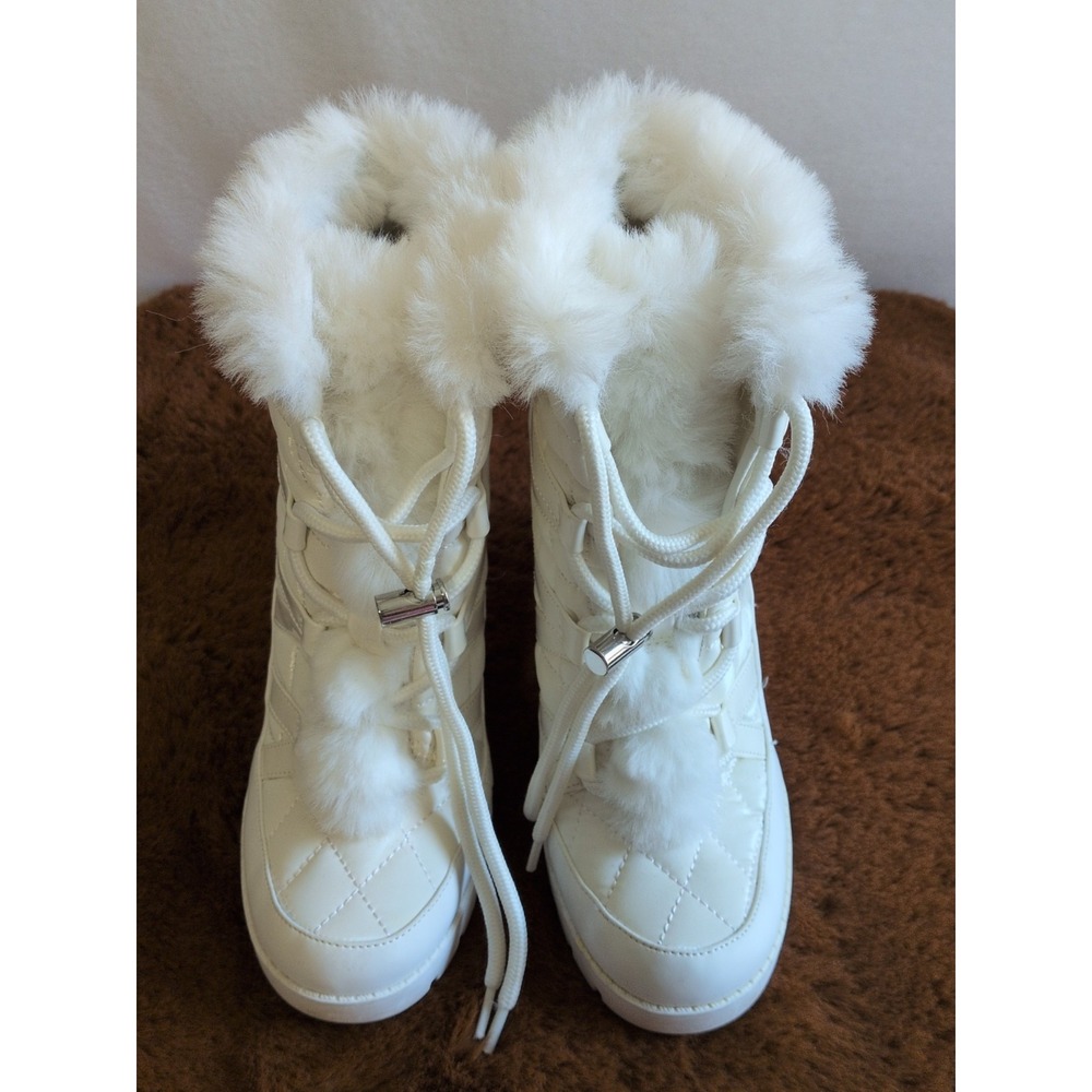 Jessica Simpson Brixel White Faux Fur Lace Up Wedge Ankle Boots Women's 7.5 M